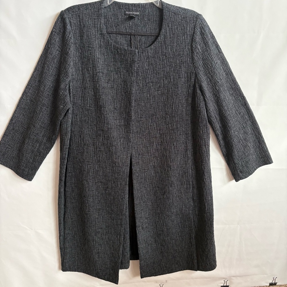 Eileen Fisher Charcoal Open-Front Textured Tunic Jacket. Size M. INV25/439